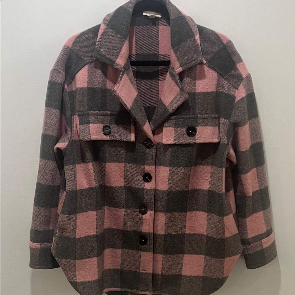 LA MIEL Pink and Gray Plaid Utility Jacket
